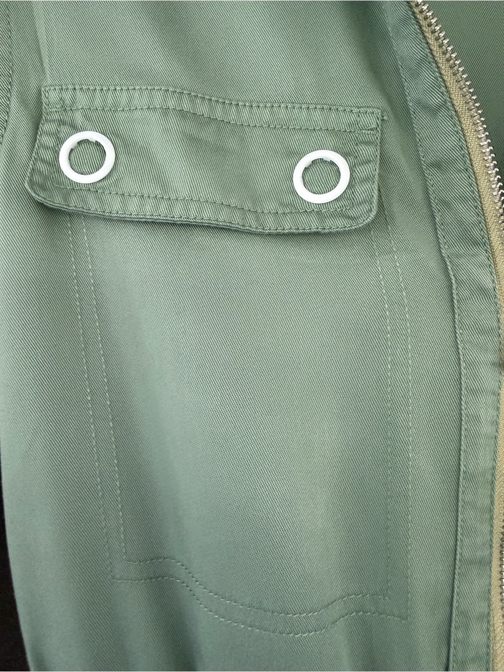 Sage Green Utility Romper| Size 10 |Zip Front |Drawstring Waist - Picture 10 of 12